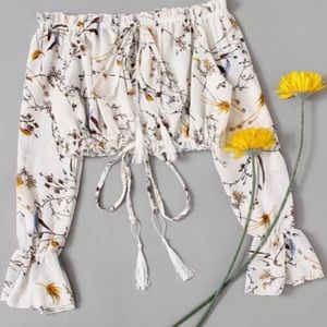 NWT Floral off the shoulder ruched crop top-2
